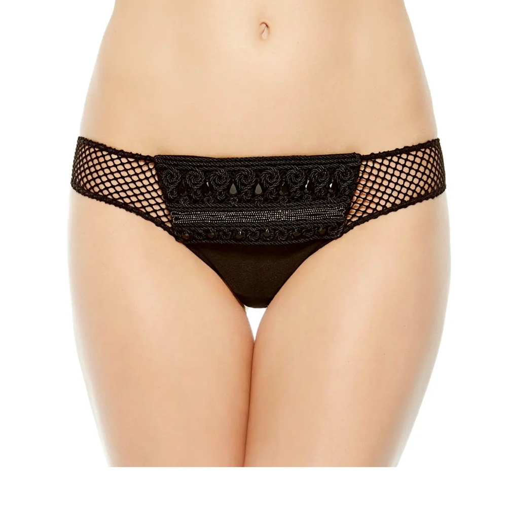 NWT Black La Perla Beaded & Mesh Thong
